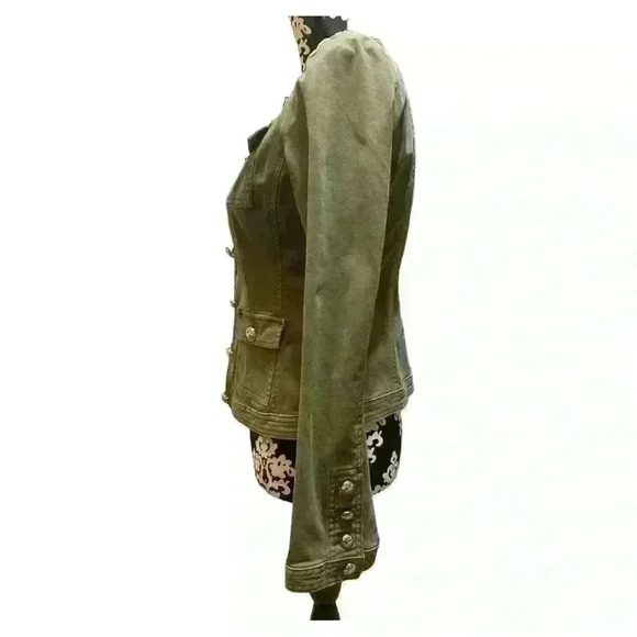 WHBM Gold Button Trim Military Jacket, Forever Olive Size 4 - Picture 2 of 11